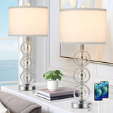 Silver 27“ Tall Crystal, Set of 2 Modern, Table Lamps with 2 USB Charging Ports