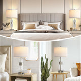 Silver Table Lamp Set of 2 with USB Ports, 3-Way Dim Touch Control